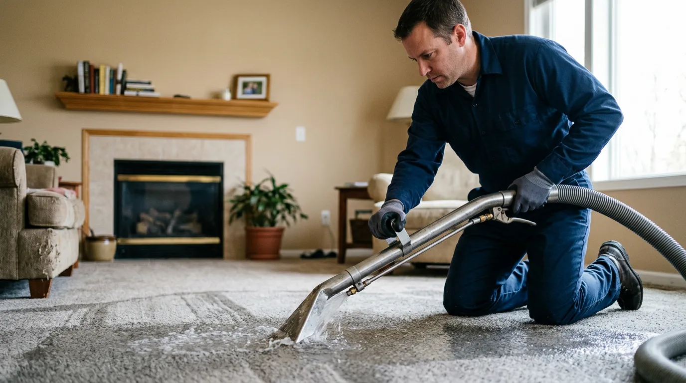Water damage restoration technician working near Lowell, NC